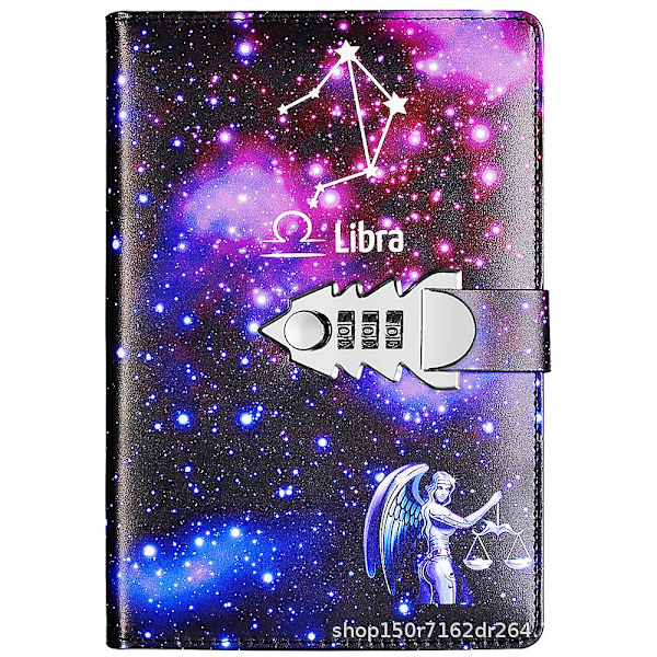A5 Kreativ Kombinationslås Tolv Konstellation Dagbog Pu Læder Kombinationslås Dagbog Med Lås Dagbog Notatblok c Libra