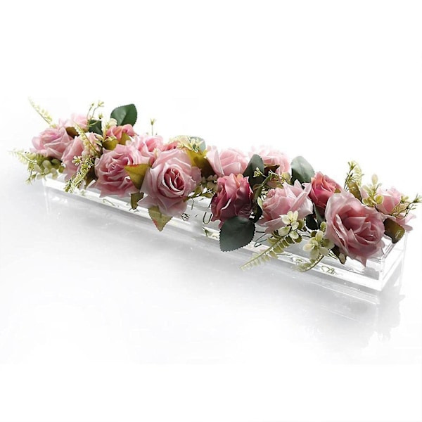 Klar Akryl Vas Rektangulär Blomsterdekoration för Matbord, Lång Rektangulär Akrylvas för Hem Bröllop Matbordsdekor-yvan Without lights S