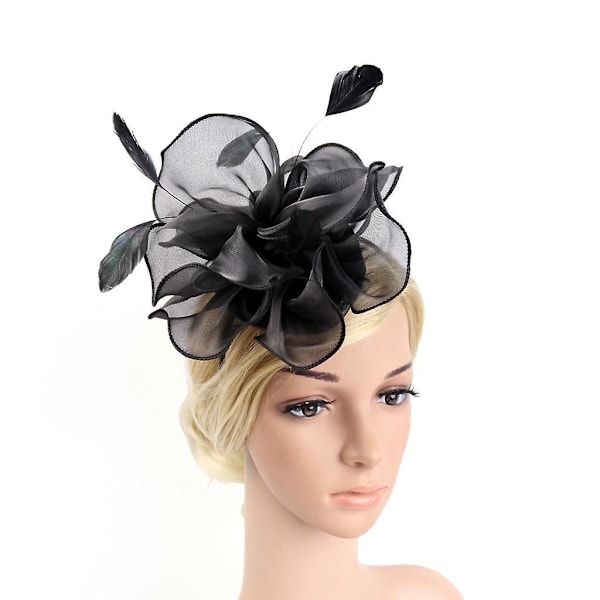 Dame Blomst Fascinator Hatt 1920-talls Brudehodebånd Cocktailparty Svart