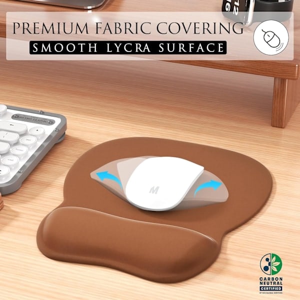 Ergonomisk musmatta med handledsstöd i memory foam, bekväm datormusmatta för bärbar dator, smärtlindrande handledsstöd, ren brun Pure Brown