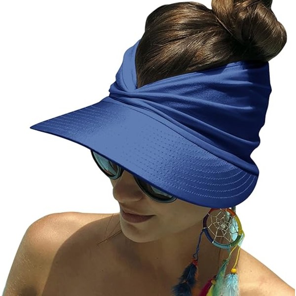 Dame Sol Visor Hat Bred Brede Krem UV Beskyttelse Sommer Toppløs Strand Hat Foldbar Hurtigtørrende Solbeskyttelse Strand Sport Cap Blue