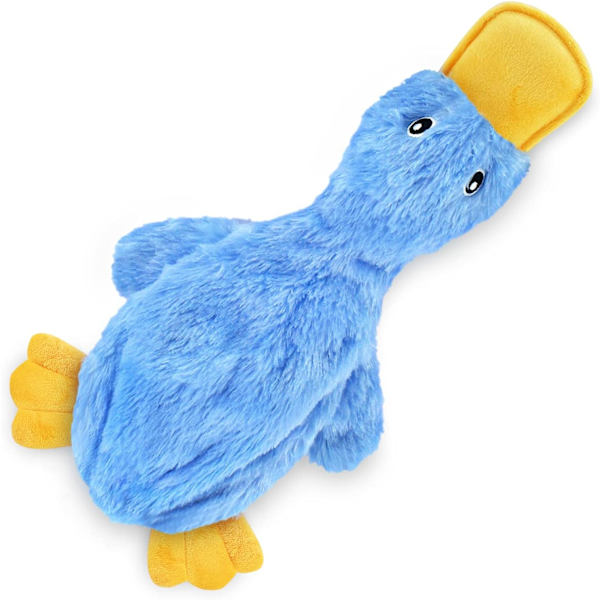 Hund leksak, söt icke-fylld anka, mjukt ljudande, perfekt för inomhusvalpar och äldre valpar, plysch, lätt att tugga och leka med blue