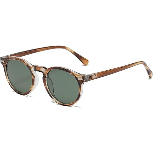 Retro Runda Polariserande Solglasögon Herr Dam, Vintage Polariserande Solglasögon Klassiska Trendiga Nyanser Unisex UV-skydd Brown Stripe / Green