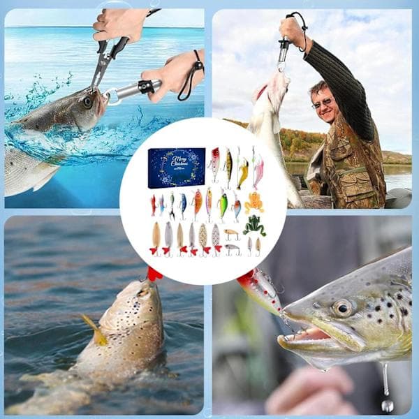 Fiskekalender 2025, 24-dages nedtælling med fiskelokkemad/tilbehørssæt (voksne)