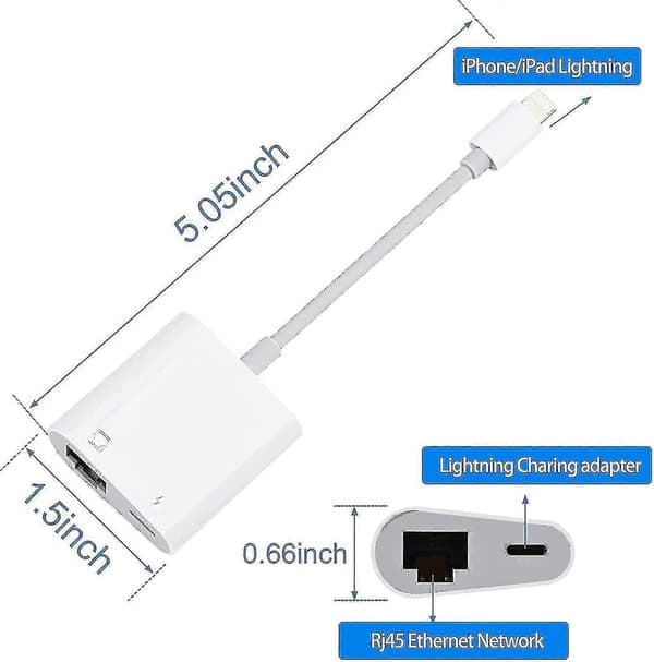 Glad-Lightning til Ethernet-adapter, 2-i-1 Ethernet LAN-nettverksadapter med ladeport