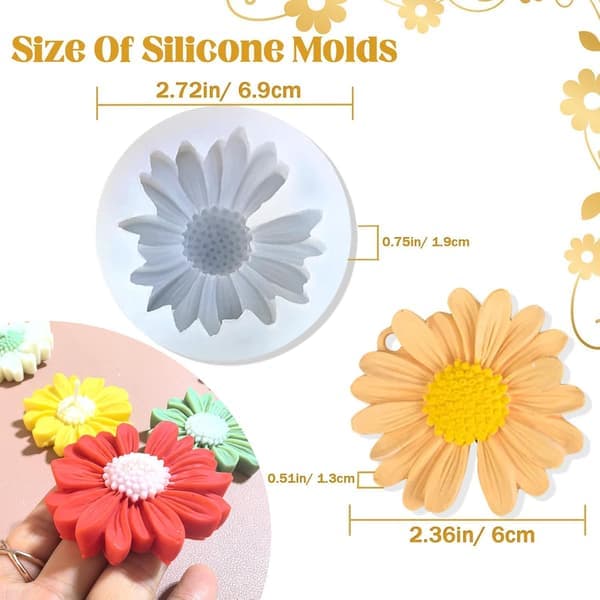 4 Daisy Blomster Silikone Lysforme, 3D Silikone Blomster Lysform, Sæbe Voks, Epoxyharpiks Gips, Polymer Ler Betonstøbning, Dekorationsform