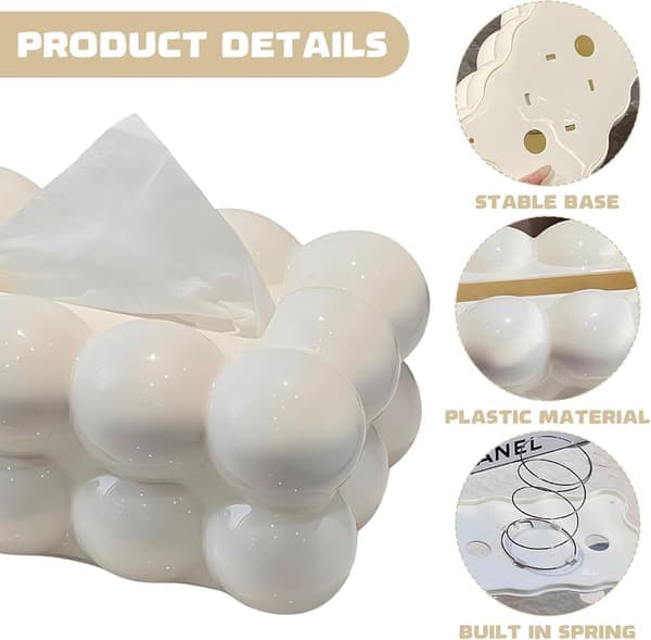 Vit minimalistisk rektangulär näsdukslåda i plast 20 x 13 x 9 cm Dekorativ förvaringslåda för pappersnäsdukar