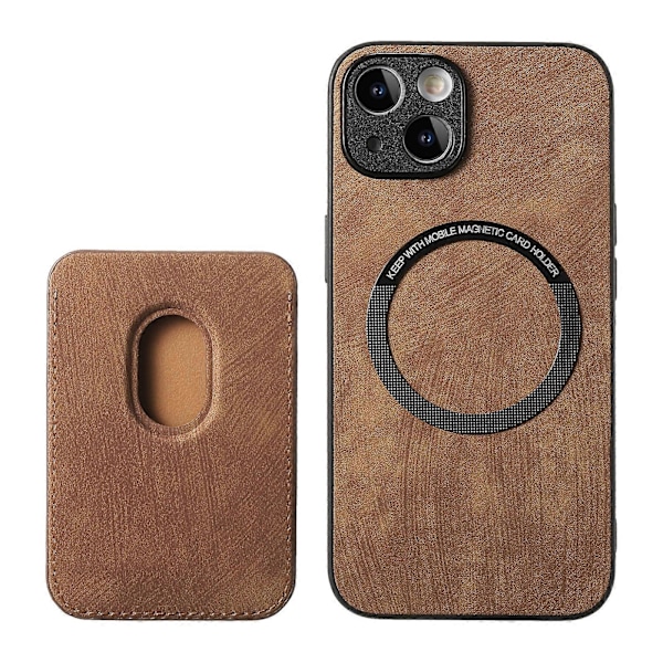 Retro Läder Kortficka Magnetiskt Mobilskal för iPhone 14 Brown
