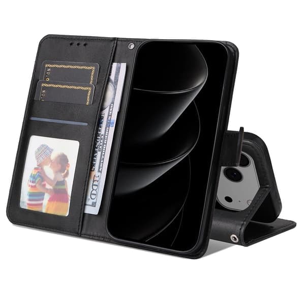 Kompatibel med iPhone 17 Pro Max PU læderpung etui - Flere farver tilgængelige Sort sort Svart black