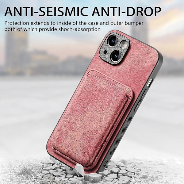 Retro Läder Kortficka Magnetiskt Mobilskal för iPhone 14 Pink