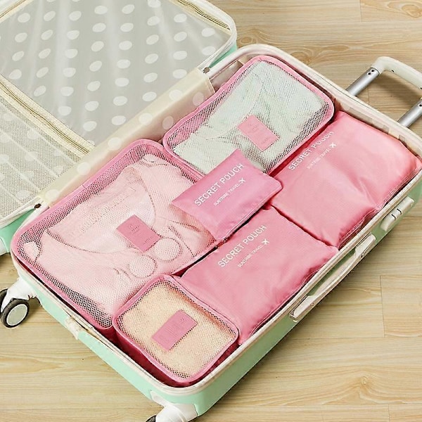 6 st Resväska Organizer Väskor Bagage Packningskuber För Reseorganisering Förvaring Sko Kläder Bagage Organizer Väskor pink