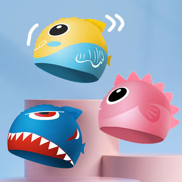 Lasten silikoninen uimahattu, sarjakuva-kuvio, pojille 3-12-vuotiaille, korvasuojilla - Rantahattu Pink Small fish