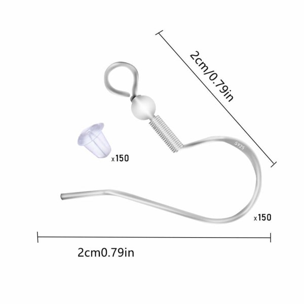 100 stk. 925 sterlingsølv øreringekroge, øreringefund Hypo-allergene smykkekroge DIY øresnore med 100 klare gummiøreringe