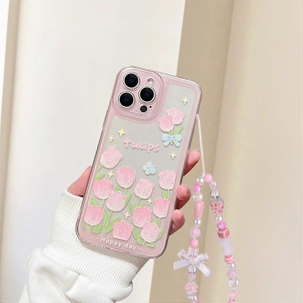 Kompatibel med iPhone 7 Skal, iPhone 8 Skal, iPhone SE 2020/SE 2022 Skal Blomma och Tulpan Design Söt Rosett Jordgubbs Pärlkedja Slim Mjuk TPU Telefon color A iPhone 13 Pro Max-6.7 inch