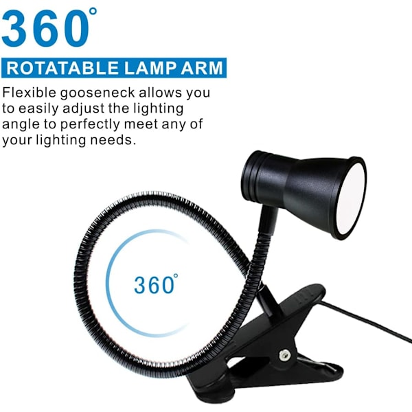 Skrivbordslampa klämma på läslampa, ögonskyddsboklampa, sänglampa, klämma på sänglampa