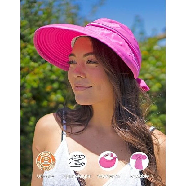 Konvertibel strand solhatt hattar för kvinnor UPF 50+ UV solskydd Rose Red