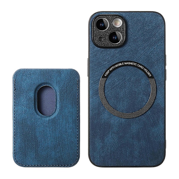 Retro Läder Kortficka Magnetiskt Mobilskal för iPhone 14 Blue