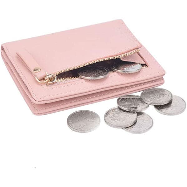 Damepunge Små Bifold Læder Lomme Pung Mini Kortpung til Damer (Pink)