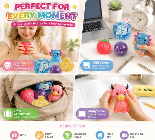 8-pakning Mystery Squishy Blind Box-sett - Sakte stigende stresslindrende sensorisk fidget-leke, angstlindrende gave til barn og voksne - Tilfeldige design