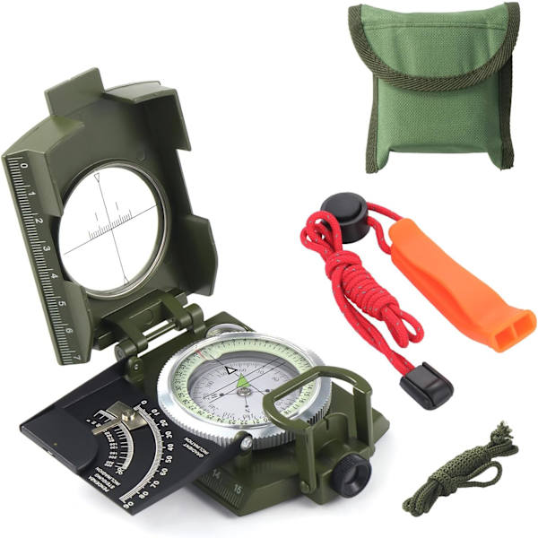 Vandring Navigering Militär Vattentät Prisma Kompass för Utomhus Camping Vandring med Väska, Avståndskalkylator och Lutningsmätare