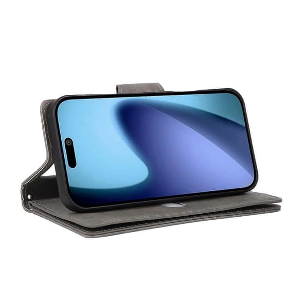 Kompatibel med iPhone 17 Pro Magnetisk Läderplånbok med Dragkedja Kortfack-lingling} Grå Gray