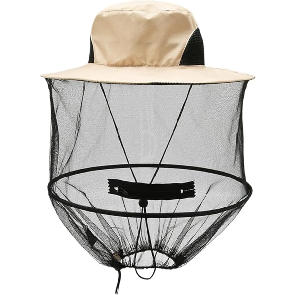 Net Hat Åndbar Mesh Biavl Hat med Snøre Anti-Flies Solbeskyttelse Foldbar Justerbar, Beige