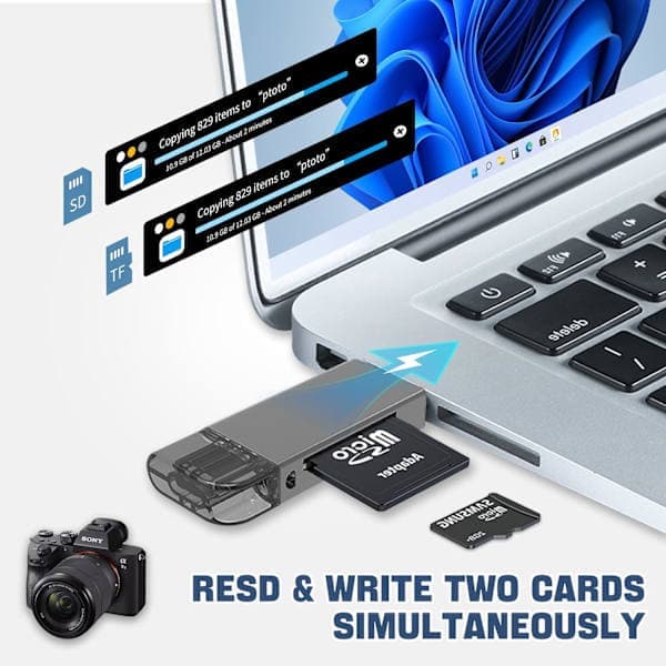 2-i-1 Lightning + USB-C SD-kortlæser til iPhone Hvid 2-i-2 Lightning + USB C-kortlæser 2-in-2 Lightning + USB C Card Reader
