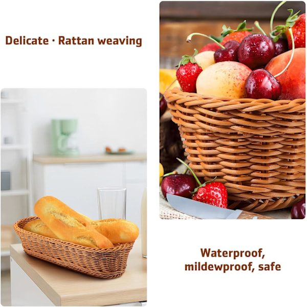 Imitert rotting vevd brødkurv: Oval lang brødkurv dekorativ matserveringsbrett snacks beholder holder frukt display bolle oppbevaringskurv