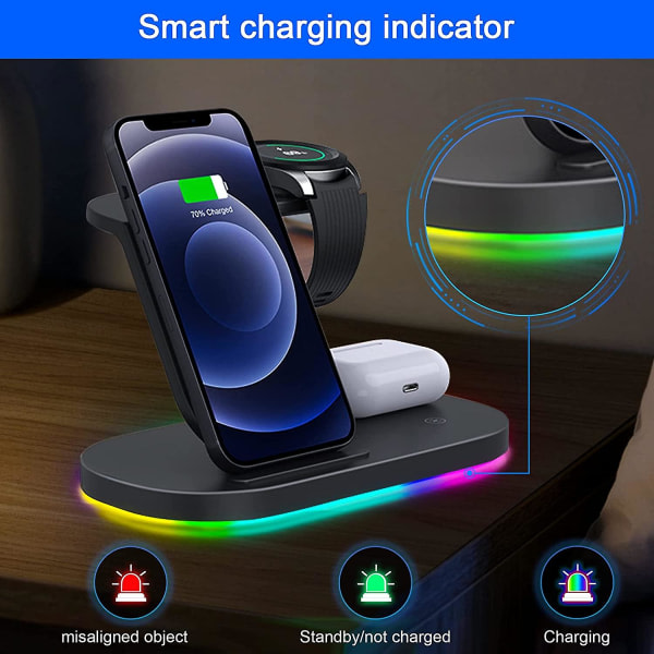 3 i 1 Android Trådløs Lader Kompatibel med Samsung Enheter, Laderdokk Kompatibel med Galaxy S22/s22+/s22 Ultra