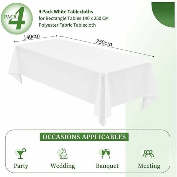 Set med 4 vita dukar för rektangulära bord 140 x 250 cm vit rektangulär duk bordslinne polyestertyg dukar