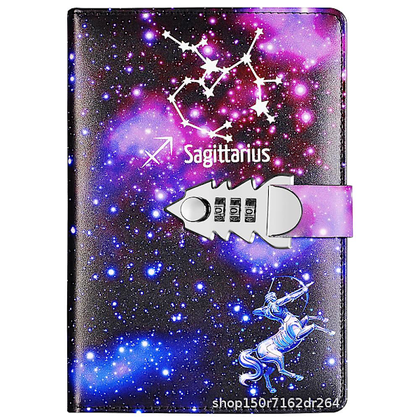 A5 Kreativ Kombinationslås Tolv Konstellation Dagbog Pu Læder Kombinationslås Dagbog Med Lås Dagbog Notatblok c Sagittarius