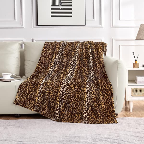 Leopardmønstret teppe, egnet for senger og sofaer, mykt og luftig, perfekt for reise (127 cm x 152 cm)