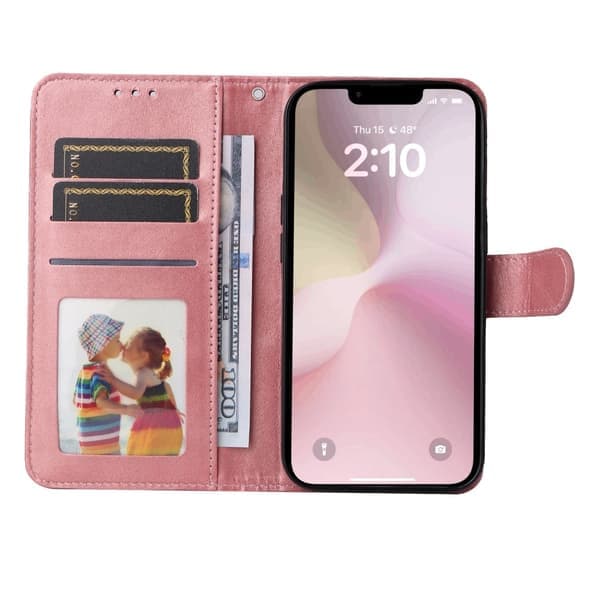 Kompatibelt iPhone 16e PU læderpungcover - Flere farver Pink pink Rosa