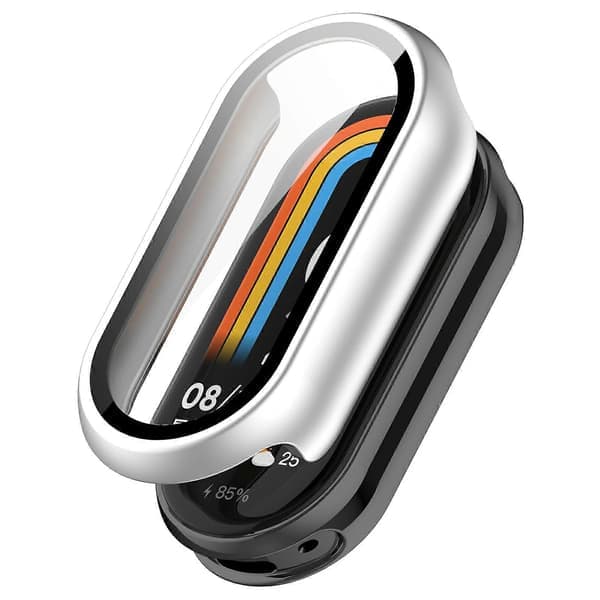 Xiaomi Smart Band 10 / 10 NFC -kellokotelo, PC-kehyssuoja karkaistulla lasinäytöllä, hopea