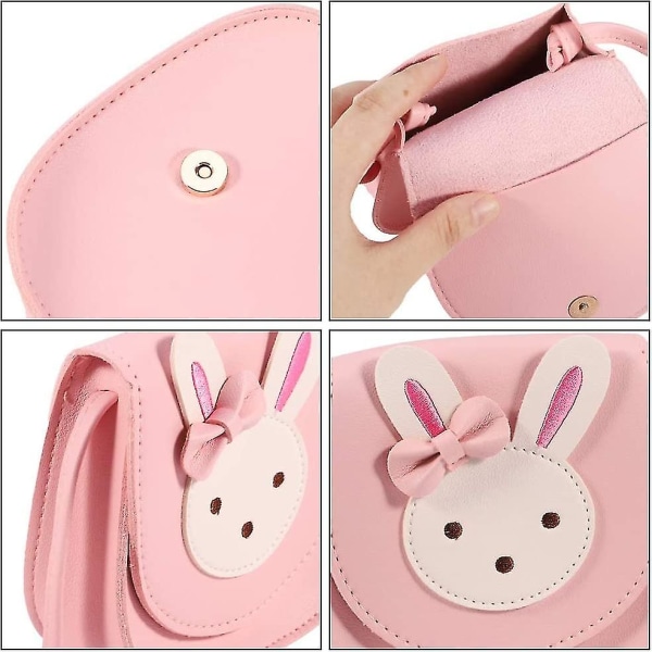 Crossbody-väska med en axel för flickor Rabbit Pu-läderväska Kids Change (rosa)(t-0-g)