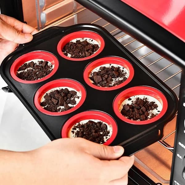 Mini-munkform - Non-stick metall - 6 hål - Silikon, rostfritt stål - 31 cm x 18,6 cm
