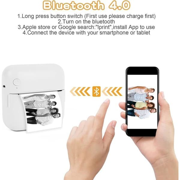 Comuis Sharp Mini Bärbar Fotoskrivare, Trådlös Bluetooth Termoskrivare med 10 Rullar Termopapper