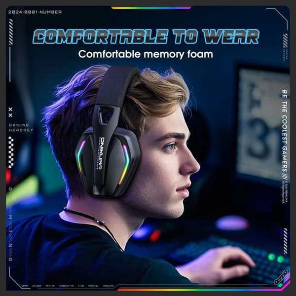 ONIKUMA Trådlöst Gamingheadset - Tri-mode Bluetooth 5.3/2.4G/USB-C - 40mm element - 1000mAh batteri - Svart