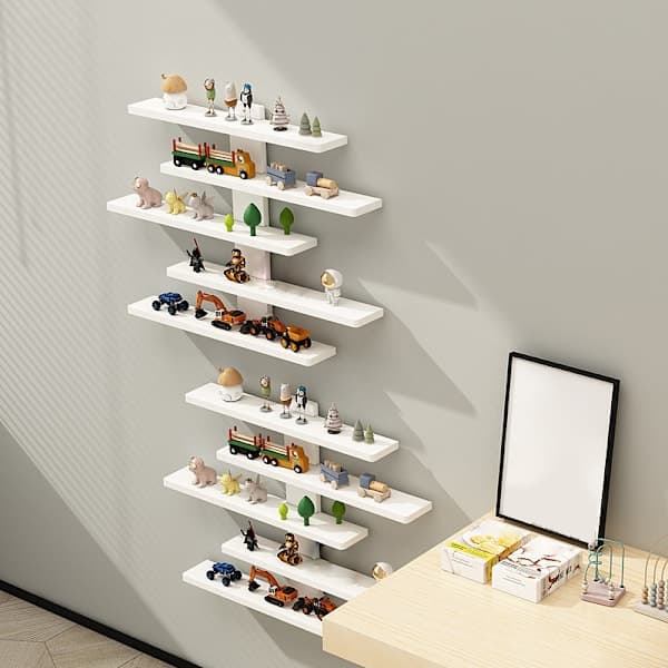 5-lags justerbar vægmonteret displayhylde til actionfigurer, hvid White