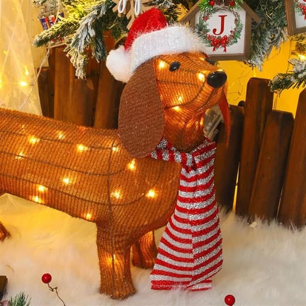 Dachshund juletrelys, skinnende Dachshund julepynt, juledekorasjoner
