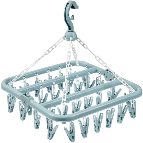 Sock Drying Rack Klädhängare med 32 klämmor för strumptork Fällbar Klädnypor Torktumlare för underkläder Klädnypor för handdukar BH Handskar Mössor Blå