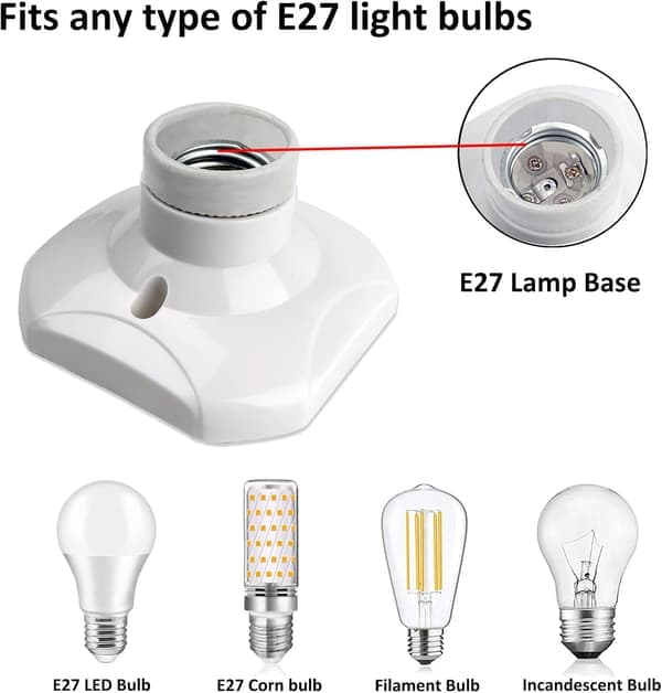 E27 Skruvsockel för tak, E27 Garagesockel, AC 220-240V, LED Lamphållare, Vit Plastlampfot, Set om 4 4pc