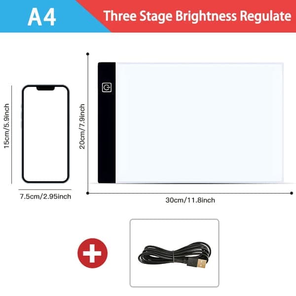 LED tegneplade A5/A4/A3 med 3 lysstyrkeniveauer Lysplade/Lysbord A4 A4