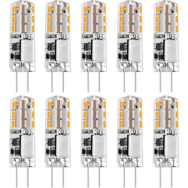 10x G4 LED-lampor 12V AC/DC Varmvitt 3000K 2W, Icke-dimmbar belysning