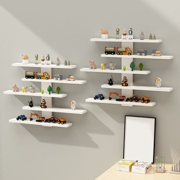 5-lags justerbar vægmonteret displayhylde til actionfigurer, sort Black