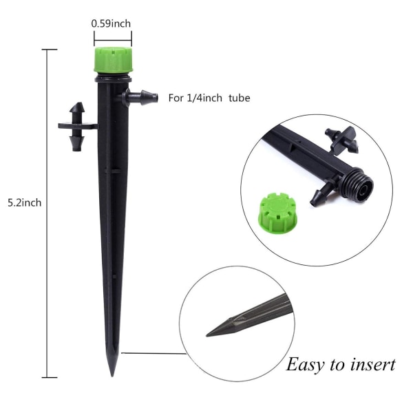 100 st bevattningssystem dropp, 1/4 tum universell 360 graders justerbar bevattningsdropp med anslutning, passar 1/4 (4-7 mm)
