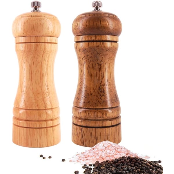 Salt and Pepper Grinders Set,Manual Wooden Salt and Pepper Mills Shakers, Ceramic Rotor with Strong Adjustable Coarseness (Wooden)