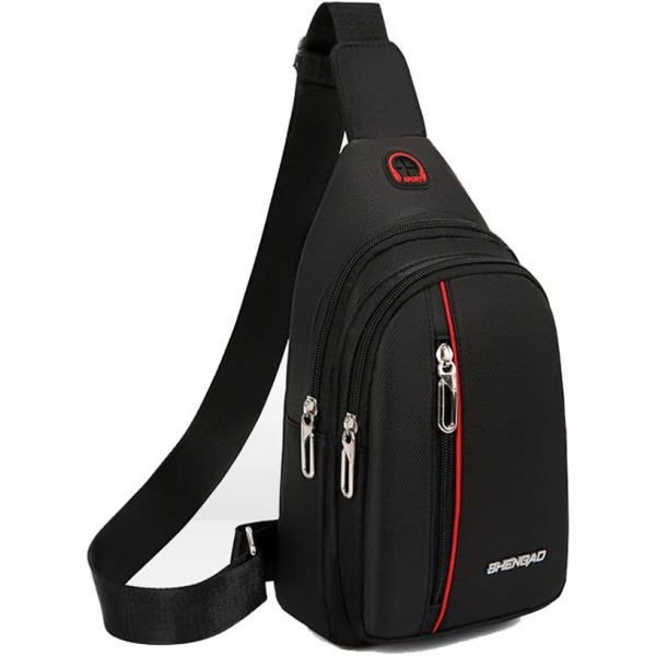 Liten axelväska, bröstväska, reseväska, casual daypack, axelväska för män och kvinnor med hörlursuttag, vattentät (svart)