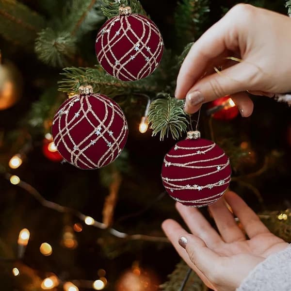 6 cm juletræskugler, 12 stk., i sæt, hængende julepynt rød red