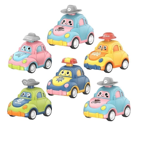 Smarta självkörande bilar för barn, tryck och kör billeksaker för 1-5 år gamla småbarn 6pcs set